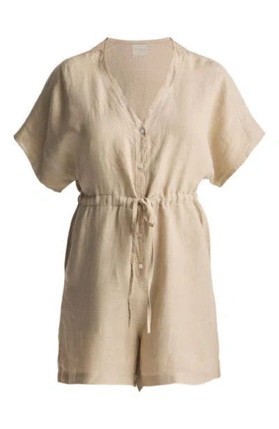 Reistor V Neck Drawstring Romper In Brown