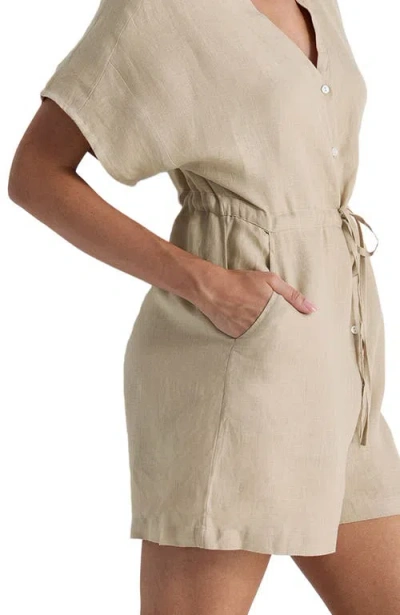 Reistor V Neck Drawstring Romper In Brown