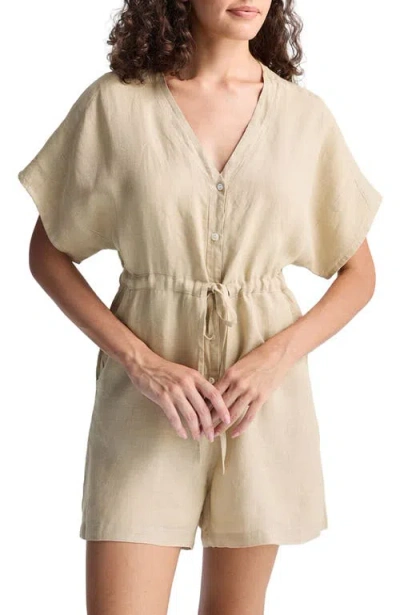 Reistor V Neck Drawstring Romper In Brown