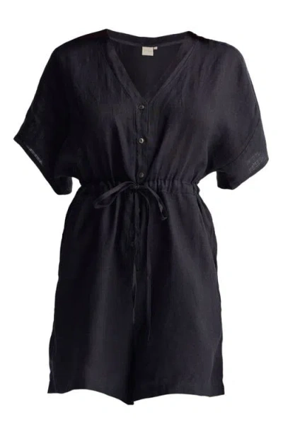 Reistor V Neck Drawstring Romper In Black