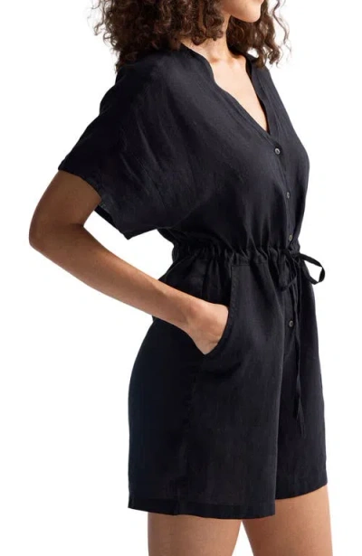 Reistor V Neck Drawstring Romper In Black