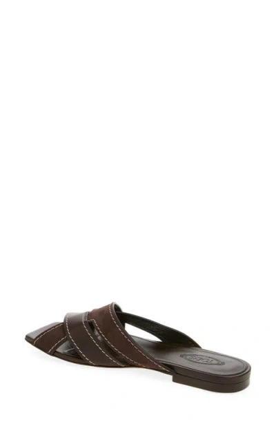 Tod's Flat Leather Sandals With Crossed Straps Shoes In Brown