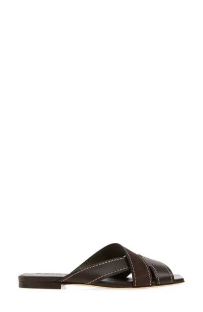 Tod's Flat Leather Sandals With Crossed Straps Shoes In Brown