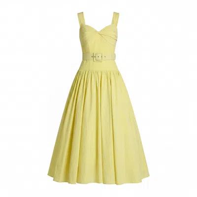 Mac Duggal Sleeveless Faille A-line Midi Dress With Belt In Yellow