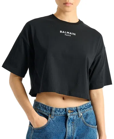 Balmain Logo Cotton T-shirt For Women In Black