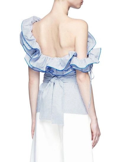 Shop Rosie Assoulin 'bearded Iris' Diamond Print Ruffle One-shoulder Top