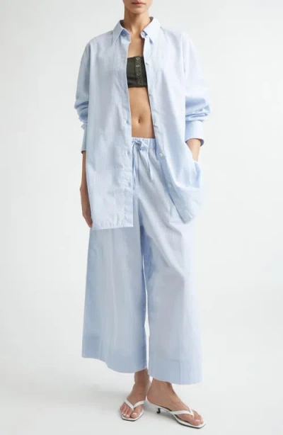 Totême Womens Sky Logo-embroidered Wide-leg Cotton And Linen Trousers In Blue