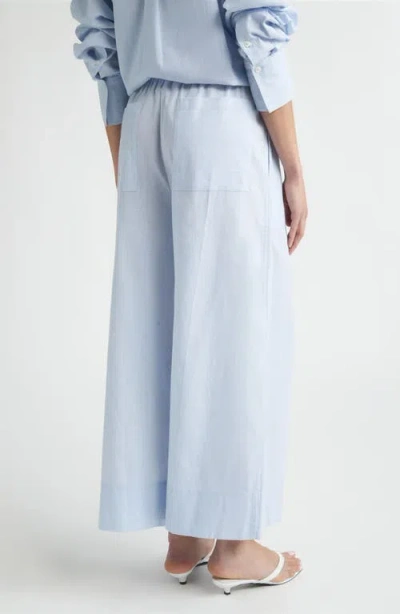 Totême Womens Sky Logo-embroidered Wide-leg Cotton And Linen Trousers In Blue