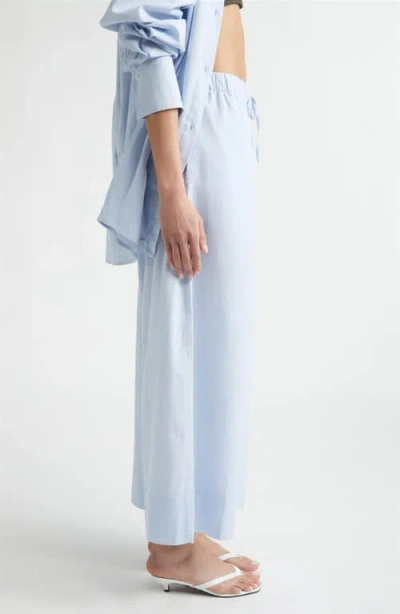 Totême Womens Sky Logo-embroidered Wide-leg Cotton And Linen Trousers In Blue