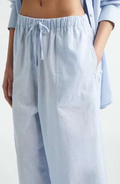 Totême Womens Sky Logo-embroidered Wide-leg Cotton And Linen Trousers In Blue