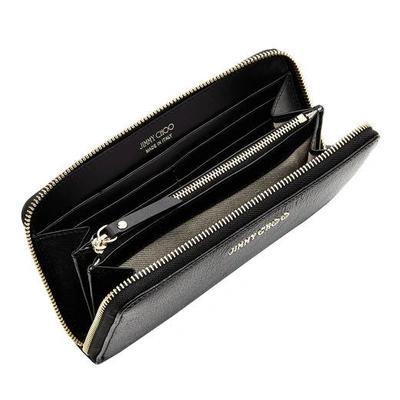Shop Jimmy Choo Pippa Navy Soft Grained Goat Leather Zip Around Wallet In Black