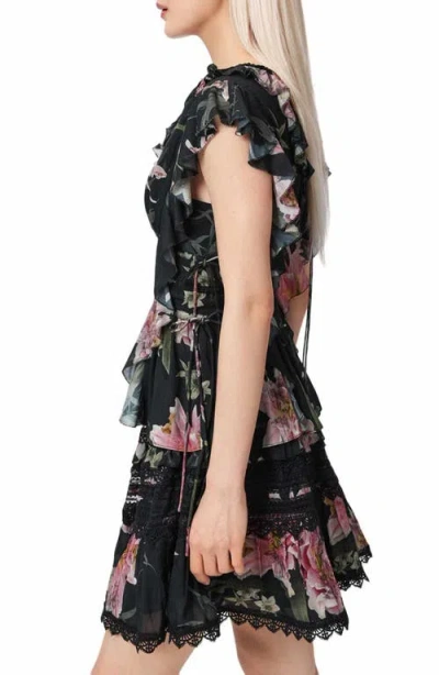 Allsaints Canto Floral Side Tie Tiered Ruffle Trim Top In Multi
