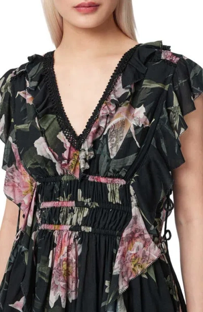 Allsaints Canto Floral Side Tie Tiered Ruffle Trim Top In Multi