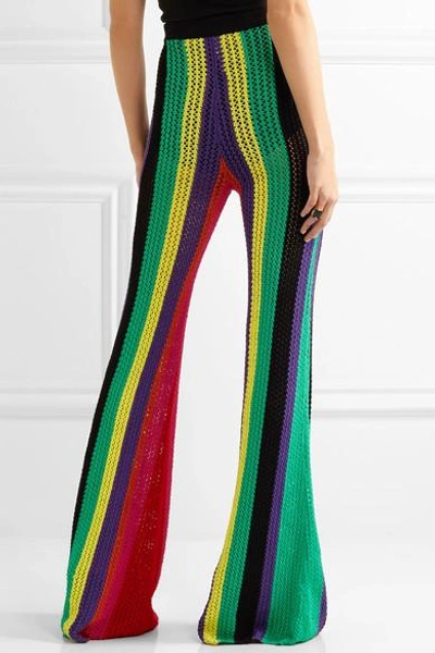 Shop Balmain Striped Open-knit Flared Pants