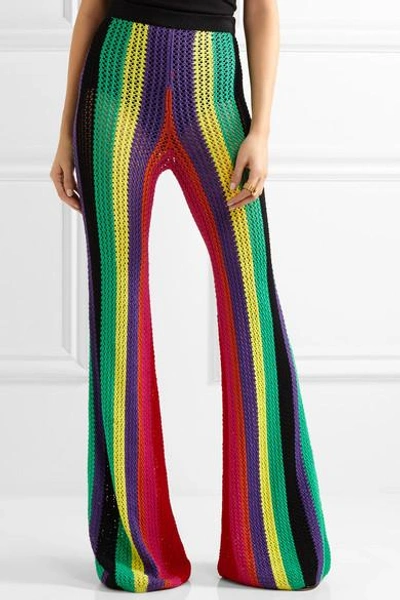 Shop Balmain Striped Open-knit Flared Pants
