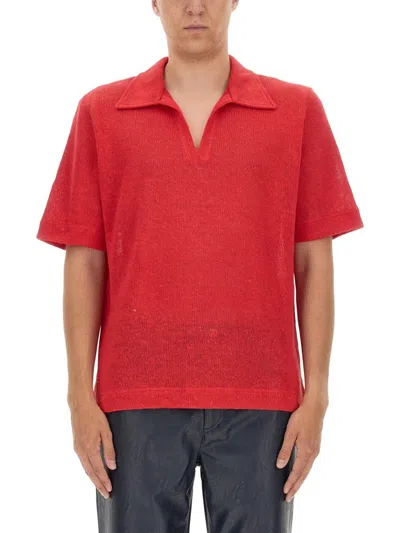 Séfr Textured Open Collar Regular Fit Shirt In Red