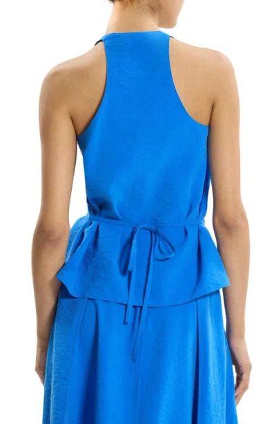 Theory Belted Halter Top In Relaxed Silk In Blue