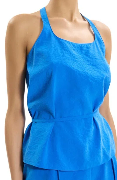 Theory Belted Halter Top In Relaxed Silk In Blue