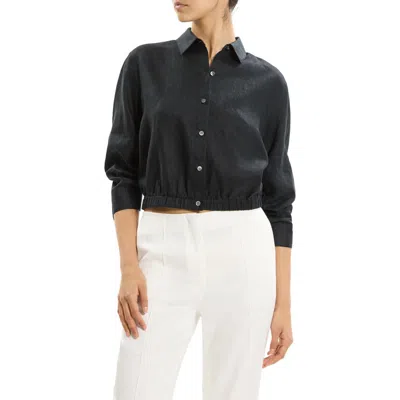 Theory Fixed Sleeve Linen Button-up Shirt In Black