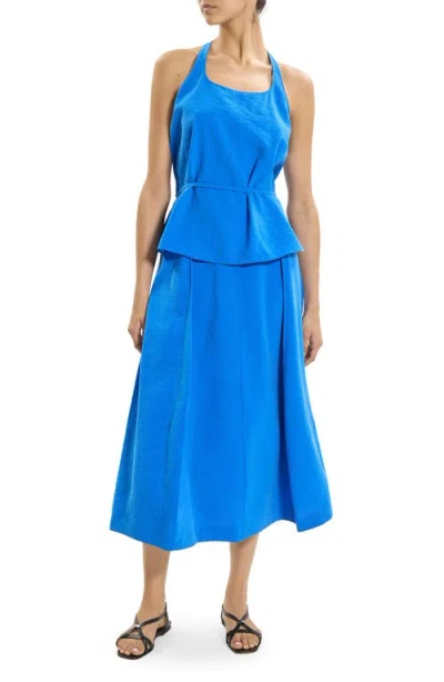 Theory Belted Halter Top In Relaxed Silk In Blue
