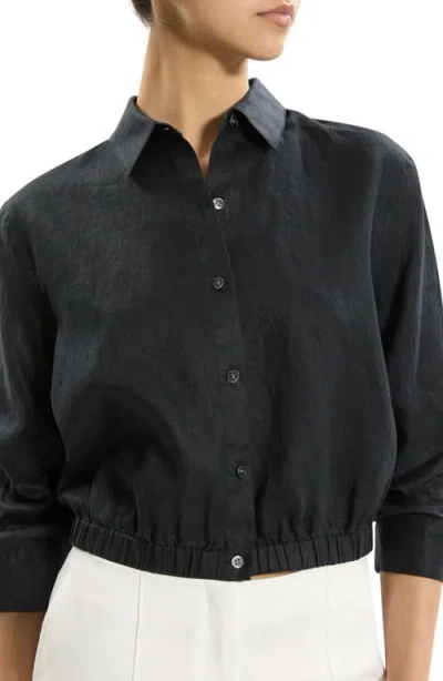 Theory Fixed Sleeve Linen Button-up Shirt In Black