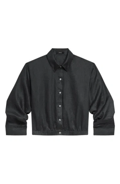 Theory Fixed Sleeve Linen Button-up Shirt In Black