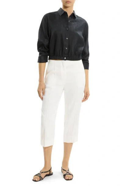 Theory Fixed Sleeve Linen Button-up Shirt In Black