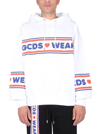 Gcds White Logo Hood Sweatshirts In White