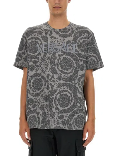 Versace Barocco Silhouette T-shirt In Gray