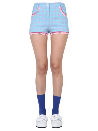 Moschino Houndstooth-print Short Shorts In Blue