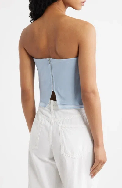 Mango Azur Strapless Crop Top In Blue
