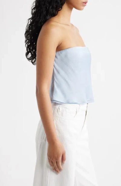 Mango Azur Strapless Crop Top In Blue