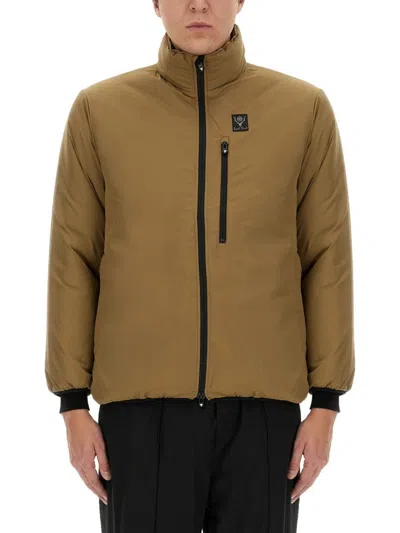 South2 West8 Jacket Logo High Collar Chest Pocket In Brown
