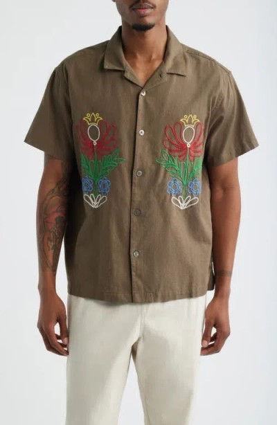 Obey Perry Woven Button Down Canteen In Brown