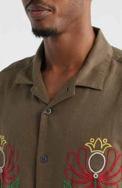 Obey Perry Woven Button Down Canteen In Brown