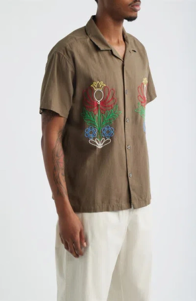 Obey Perry Woven Button Down Canteen In Brown
