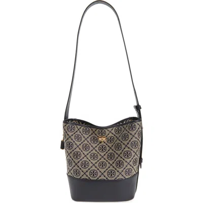 Tory Burch Lock T Monogram Slim Medium Bucket Bag Tory Navy In Multi