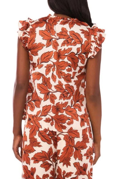 Vince Camuto Floral Flutter Sleeve Satin Top In Multi