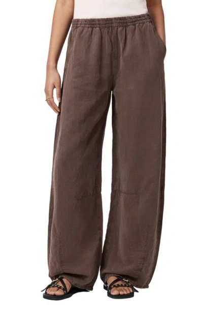 Allsaints Jett Pull On Wide Leg Pants In Brown