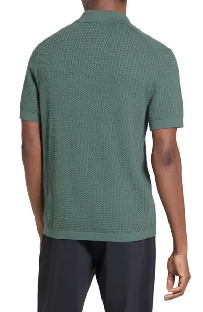 Theory Short Sleeve Cable Polo In Tactile Cotton Light Pine Grove In Green