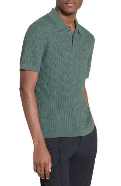 Theory Short Sleeve Cable Polo In Tactile Cotton Light Pine Grove In Green