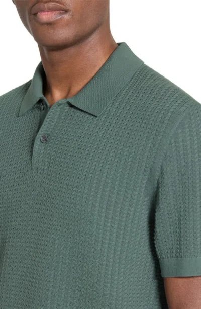 Theory Short Sleeve Cable Polo In Tactile Cotton Light Pine Grove In Green