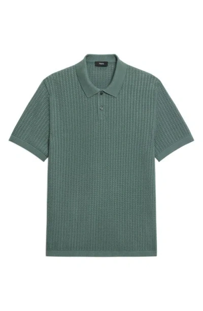 Theory Short Sleeve Cable Polo In Tactile Cotton Light Pine Grove In Green