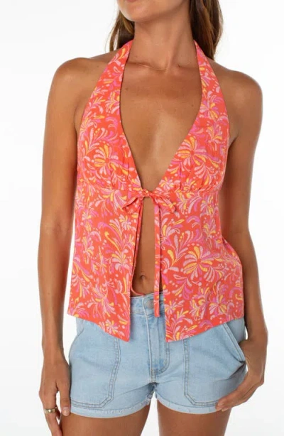 Roxy Fairweather Split Front Halter Top In Orange