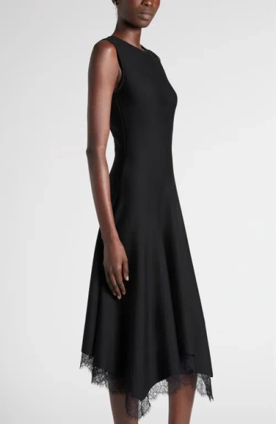 Alexander Mcqueen Lace-trim Asymmetric Dress In Black