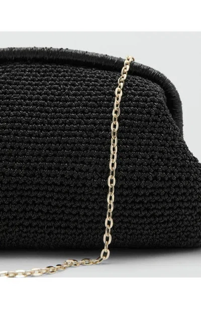 Mango Metallic Frame Clutch In Black
