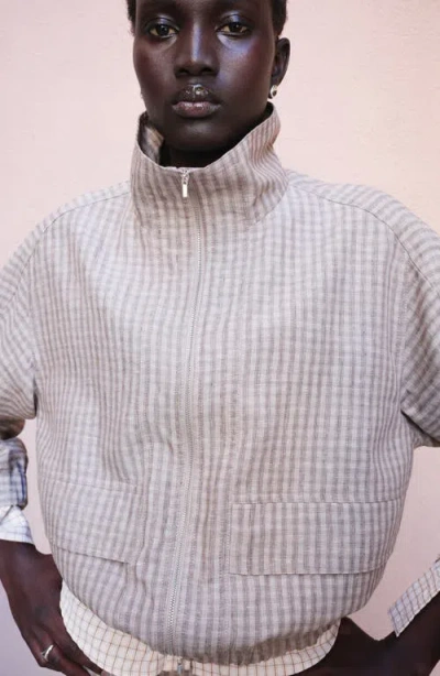 Mango Check Bomber Jacket In Gray