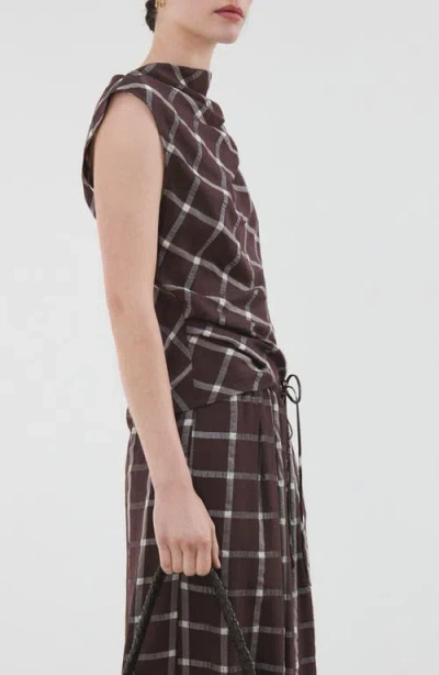 Mango Check Cap Sleeve Top In Brown