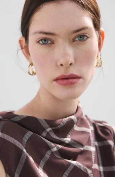 Mango Check Cap Sleeve Top In Brown