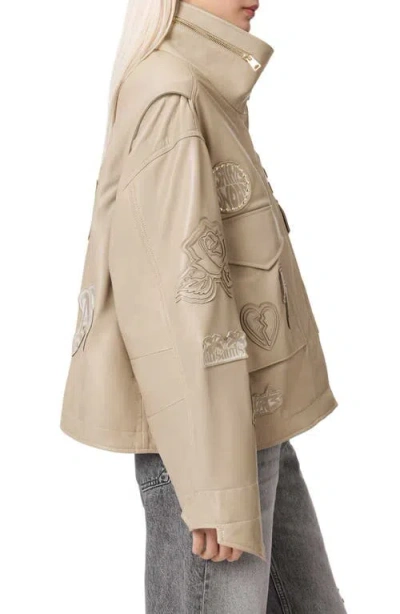 Allsaints Leather Clay Oversized Leather Patch Jacket In Neutral